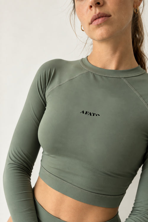 Cropped Rash Guard in Sage Green
