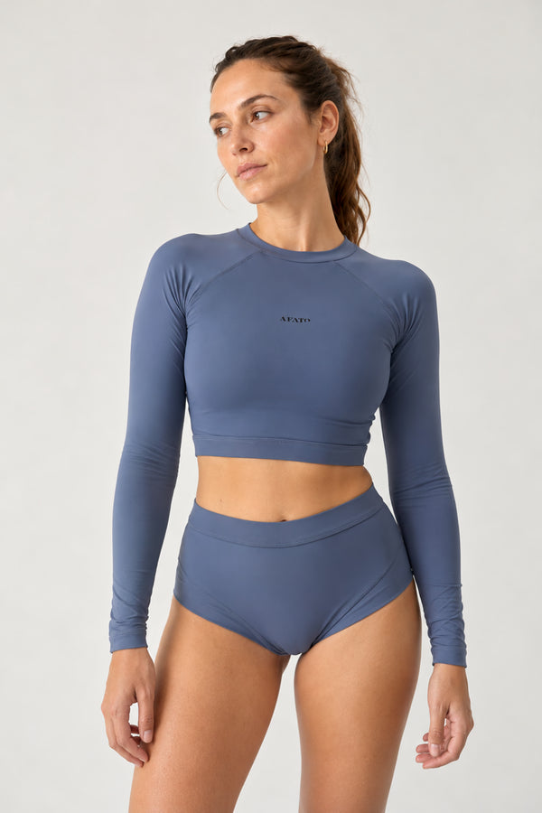 Cropped Rash Guard in Slate Blue