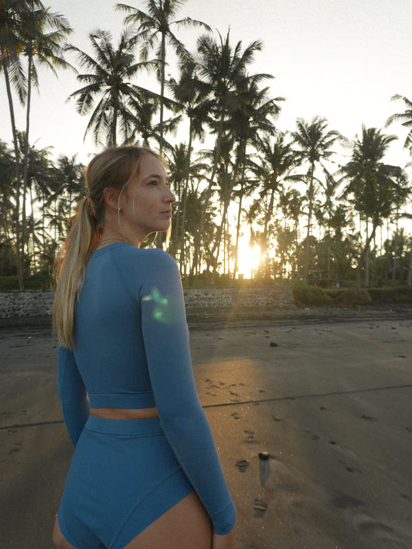 Cropped Rash Guard in Slate Blue