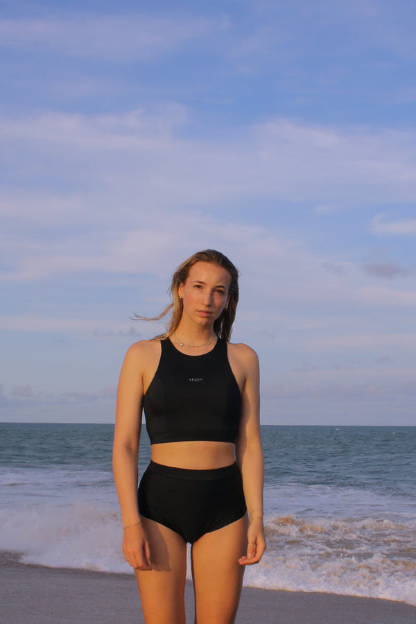 Back-Zip Bikini Top in Black