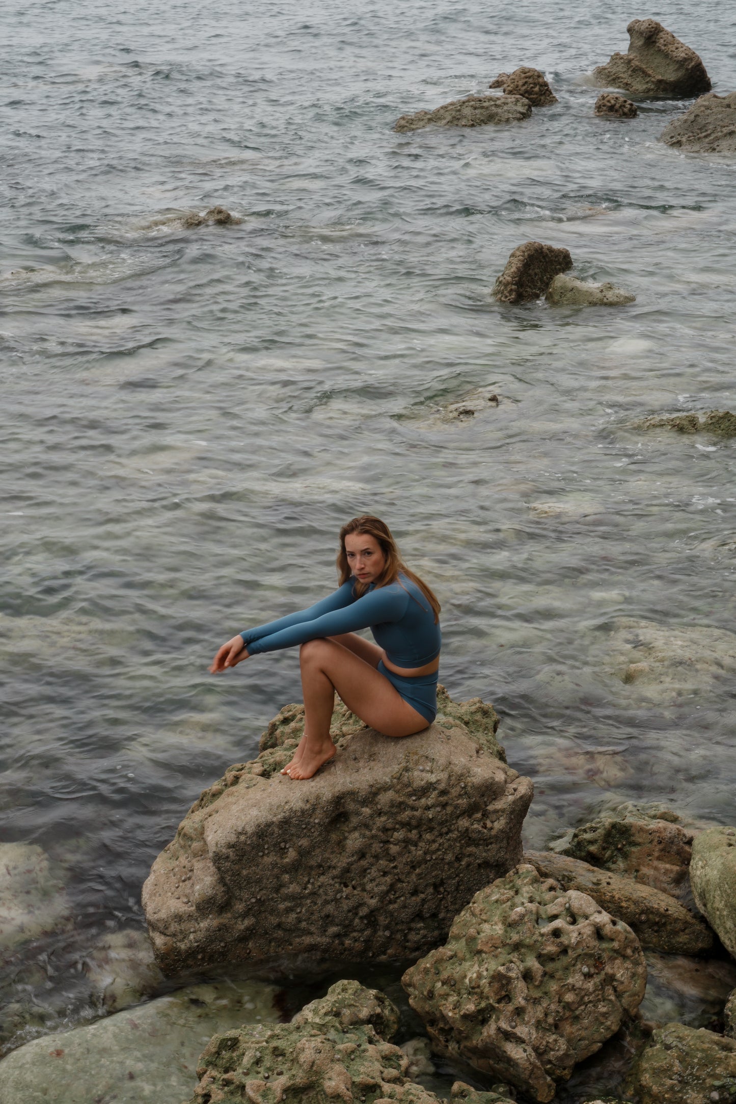 Full slate blue bikini set by AFATO – waveproof, surf-tested, and stylish.