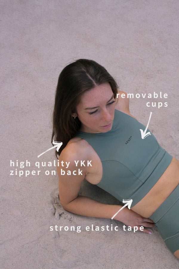 Back-Zip Bikini Top in Sage Green