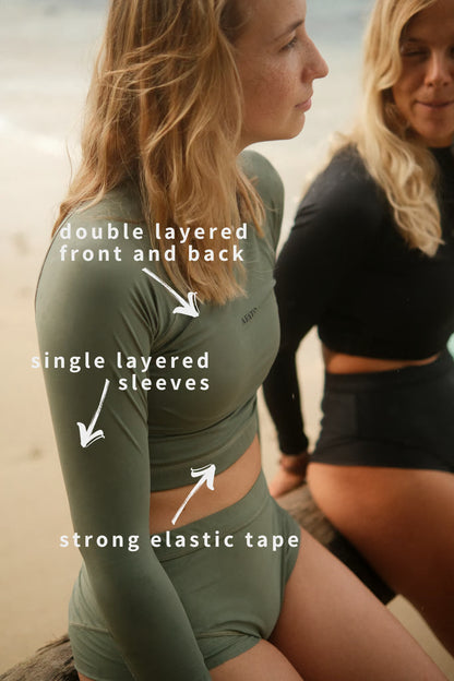 Cropped Rash Guard in Sage Green