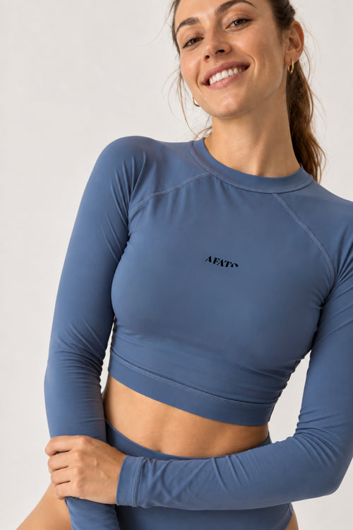 Cropped Rash Guard in Slate Blue