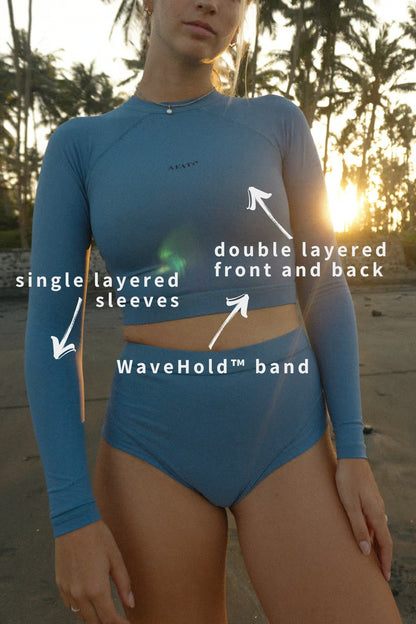 Cropped Rash Guard in Slate Blue