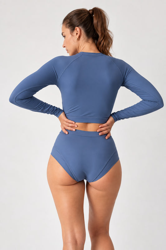 Cropped Rash Guard in Slate Blue