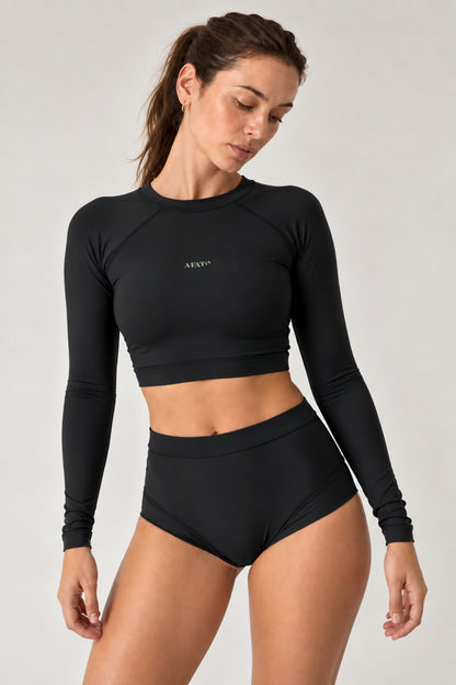 Cropped Rash Guard in Black