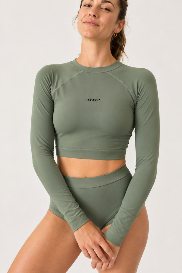 Cropped Rash Guard in Sage Green