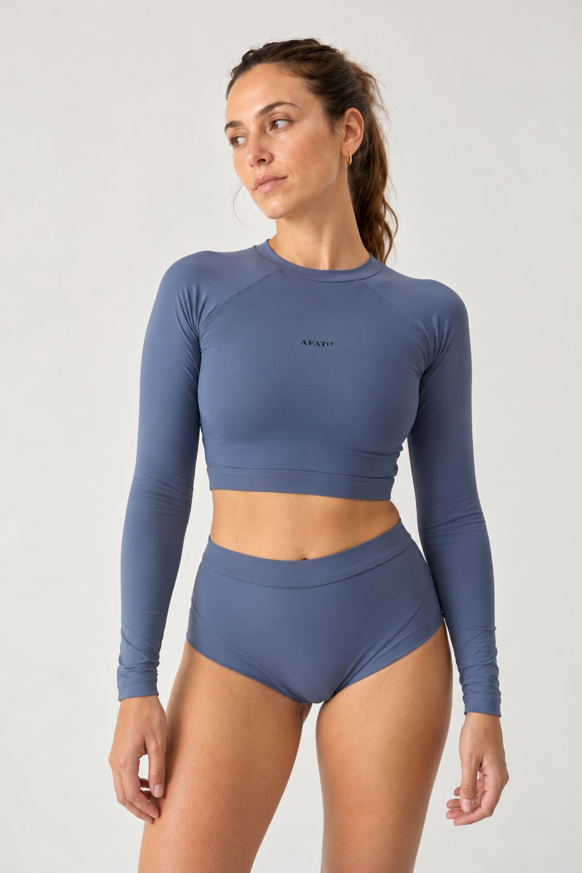 Cropped Rash Guard in Slate Blue