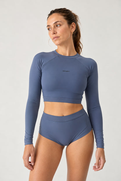 Cropped Rash Guard in Slate Blue