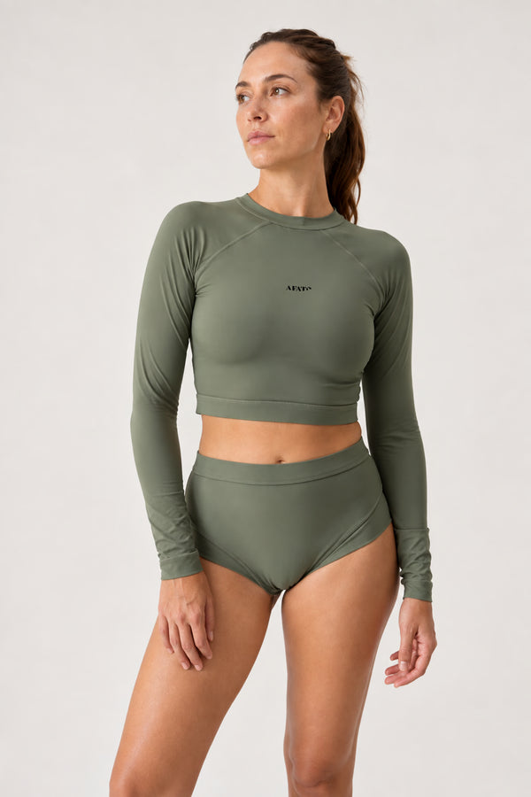 Cropped Rash Guard in Sage Green