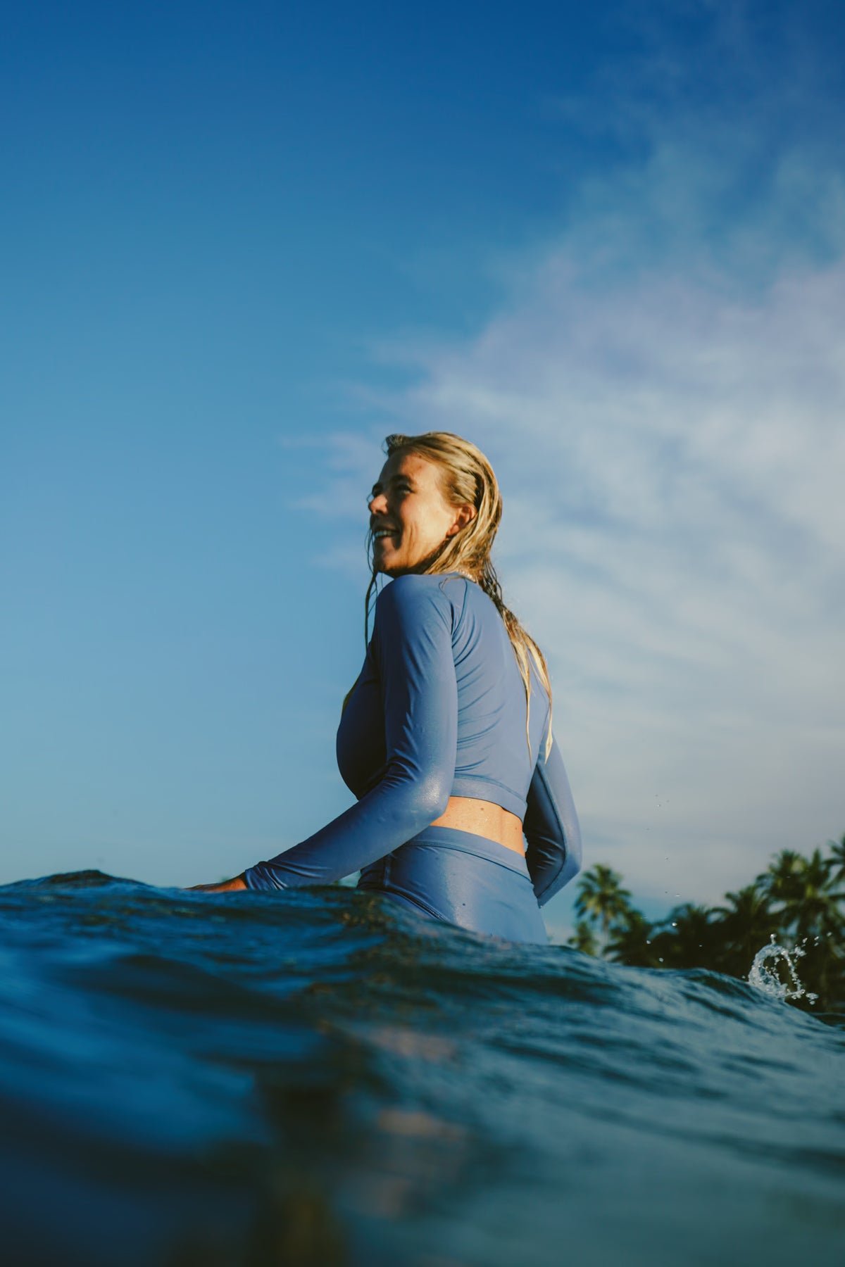 Cropped Rash Guard in Slate Blue