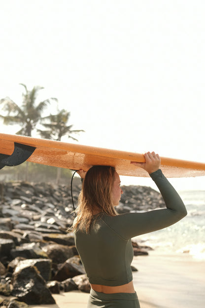 Cropped Rash Guard in Sage Green