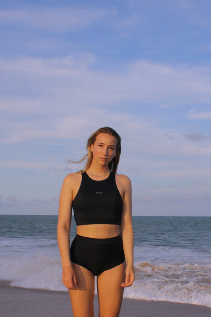 Back-Zip Bikini Top in Black