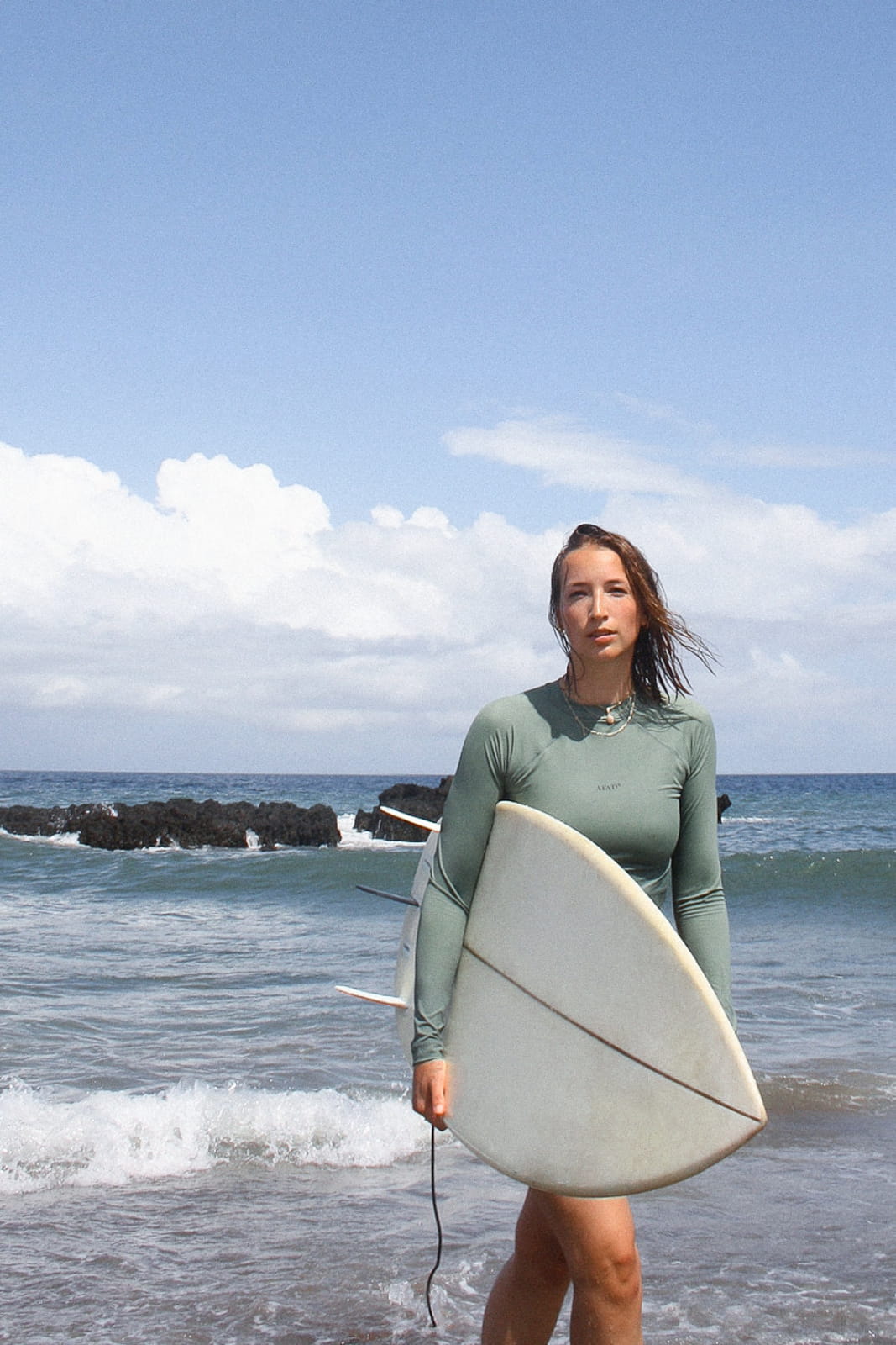 Cropped Rash Guard in Sage Green