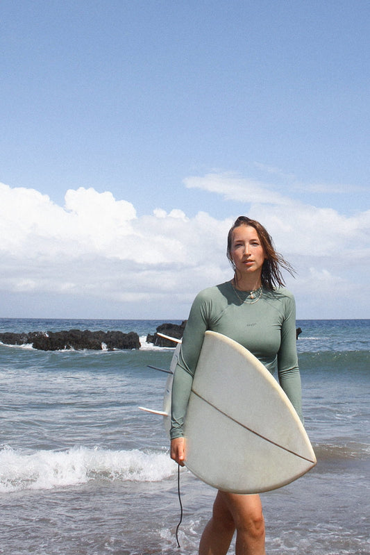 Cropped Rash Guard in Sage Green