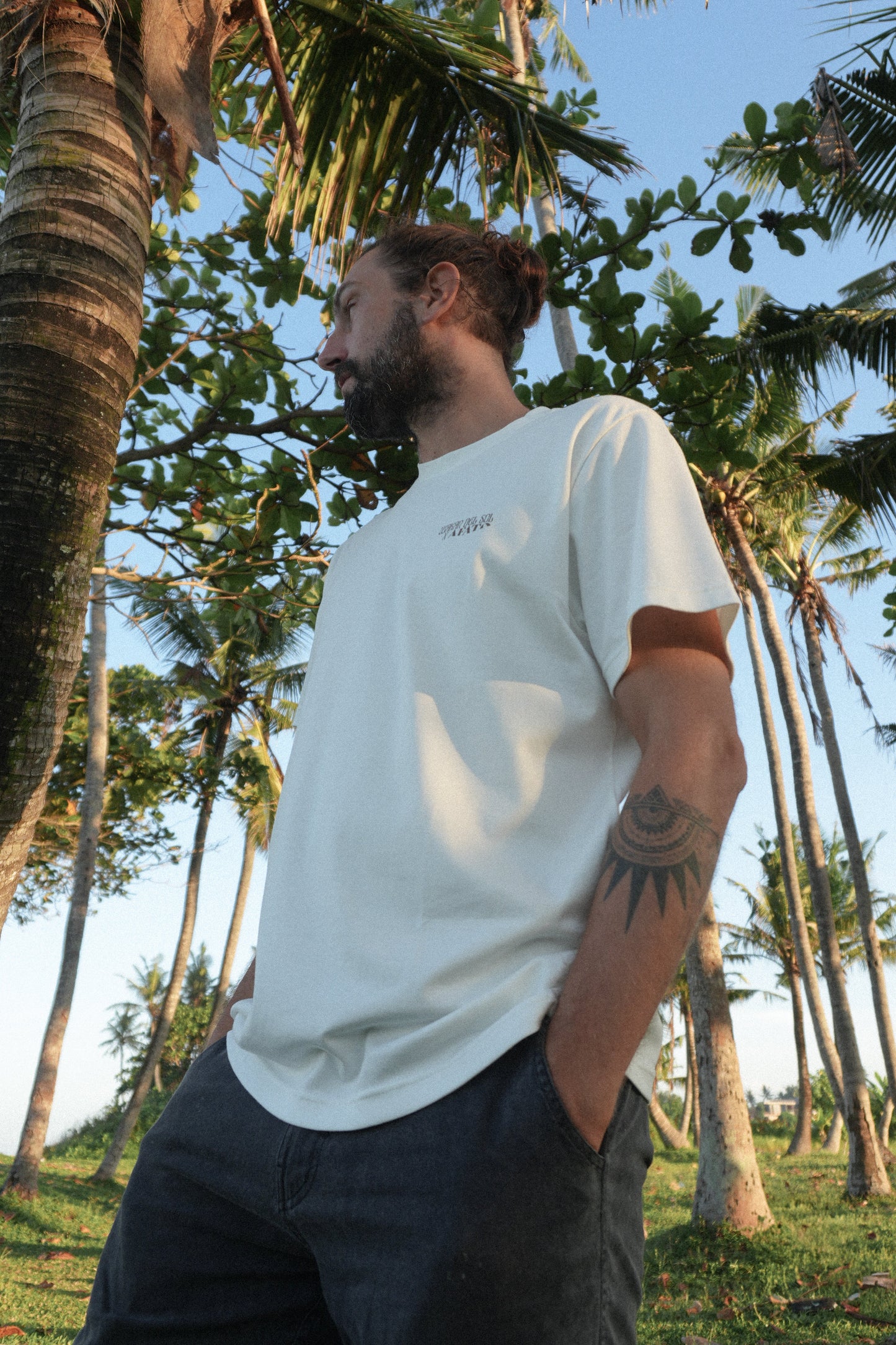 AFATO unisex shirt with Palm Rhythm print – front view showcasing a clean and minimal design.